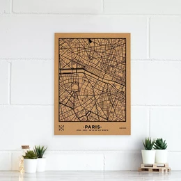 WOODY MAP VILLE L - PARIS - NOIR 60 CM X 45 CM