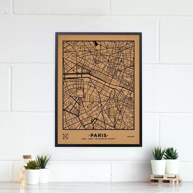 WOODY MAP VILLE L PARIS CADRE NOIR 63 CM X 48 CM -  - MISS WOOD