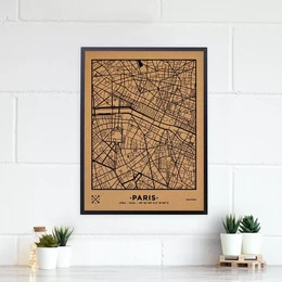 WOODY MAP VILLE L PARIS CADRE NOIR 63 CM X 48 CM