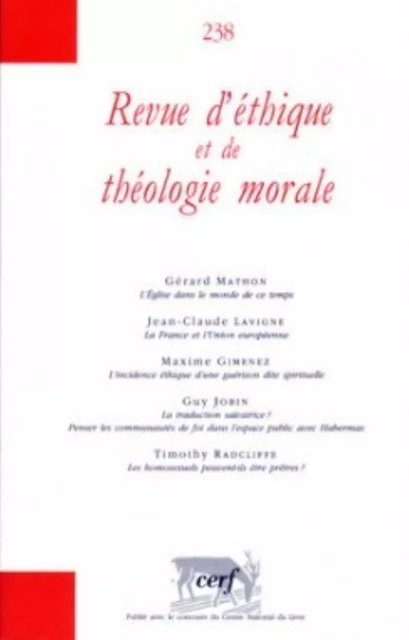 REVUE D'ETHIQUE ET DE THEOLOGIE MORALE - SUPPLEMENT NUMERO 238 -  COLLECTIF RETM - CERF