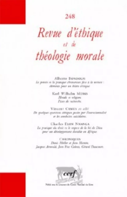 REVUE D'ÉTHIQUE ET DE THÉOLOGIE MORALE 248 -  COLLECTIF RETM - CERF