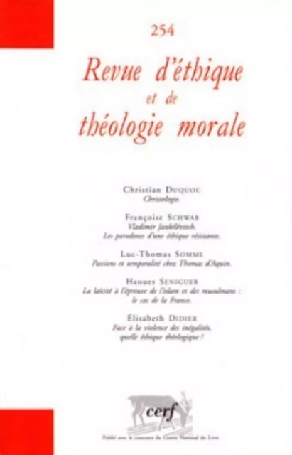 REVUE D'ETHIQUE ET DE THEOLOGIE MORALE NUMERO 254 -  COLLECTIF RETM - CERF