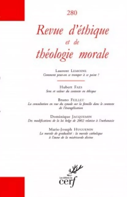 REVUE D'ETHIQUE ET DE THEOLOGIE MORALE - NUMERO 280 -  Collectif - CERF