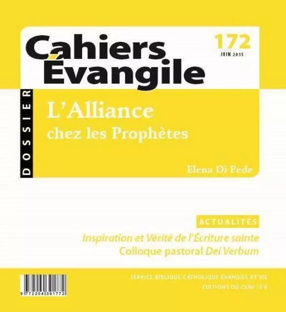 CAHIERS EVANGILE - NUMERO 172 L'ALLIANCE CHEZ LESPROPHETES -  DI PEDE ELENA - CERF