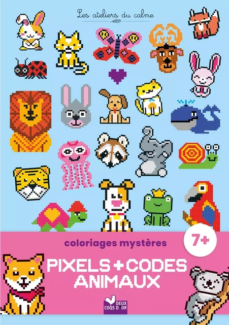 Coloriages mystères pixels et codes Animaux -  - DEUX COQS D OR