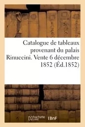 Catalogue de tableaux des écoles italienne, holllandaise provenant du palais Rinuccini