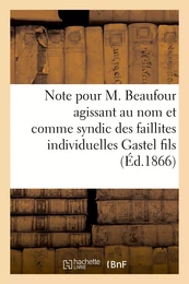 Note pour M. Beaufour agissant au nom et comme syndic des faillites individuelles Gastel fils