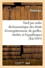 Tarif par ordre dictionnairique des droits d'enregistrement, de greffes, de timbre et d'hypothèques