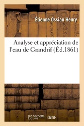 Analyse et appréciation de l'eau de Grandrif