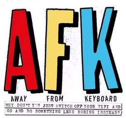 AFK. Away from the Keyboard /anglais