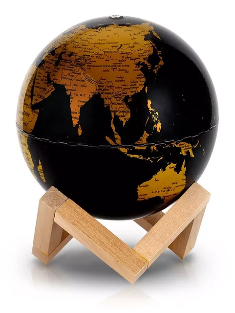 GLOBE 14 CM NOIR ET OR LUMINEUX SUPPORT BOIS -  - CARTOTHEQUE EGG