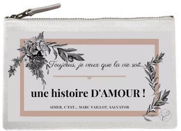 Trousse Motif fleuri noir et cadre rose