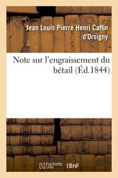 Note sur l'engraissement du bétail