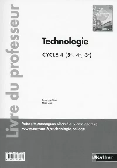 Technologie cycle 4 (5ème/4ème/3ème) - professeur - 2016 - Karine Fossa-Simon, Marcel Genco - Nathan