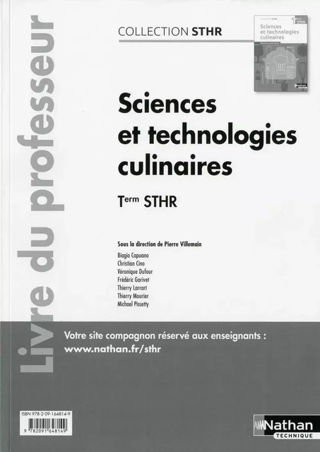 Sciences et technologies culinaires Terminale (sthr) professeur 2017 -  Collectif - Nathan