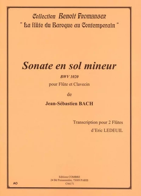 SONATE EN SOL MIN. BWV1020 --- TRANSCRIPTION POUR 2 FLUTES -  BACH JS - COMBRE