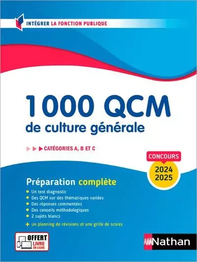 1 000 QCM de culture générale - Catégories A, B, C - 2024-2025 - N° 28 - Pascal Joly - Nathan