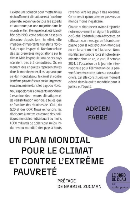 Un Plan mondial pour le climat et contre l'extrême pauvreté - Adrien Fabre - Le Bord de l'Eau