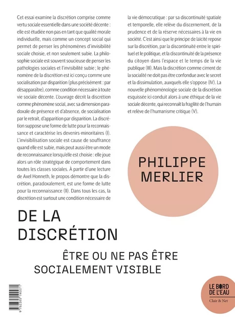 De la discrétion - Philippe S. Merlier - Le Bord de l'Eau