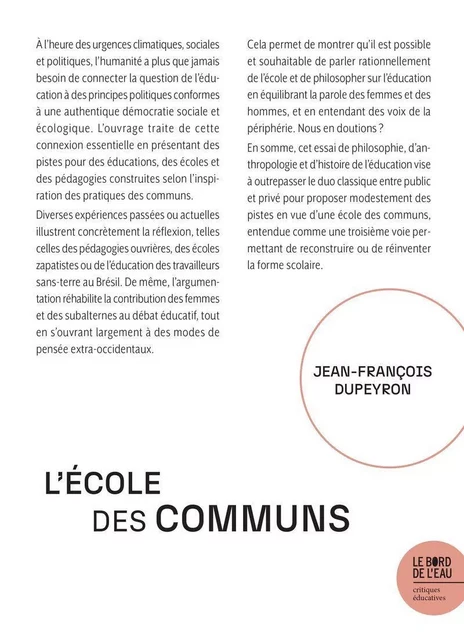 L'École des communs - Jean-Francois DUPEYRON - Le Bord de l'Eau