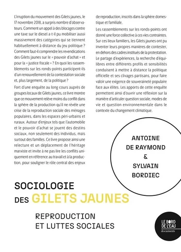 Sociologie des Gilets jaunes - Bernard de RAYMOND, Sylvain BORDIEC - Le Bord de l'Eau