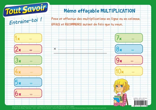 Mémo effaçable Multiplication -  - HATIER