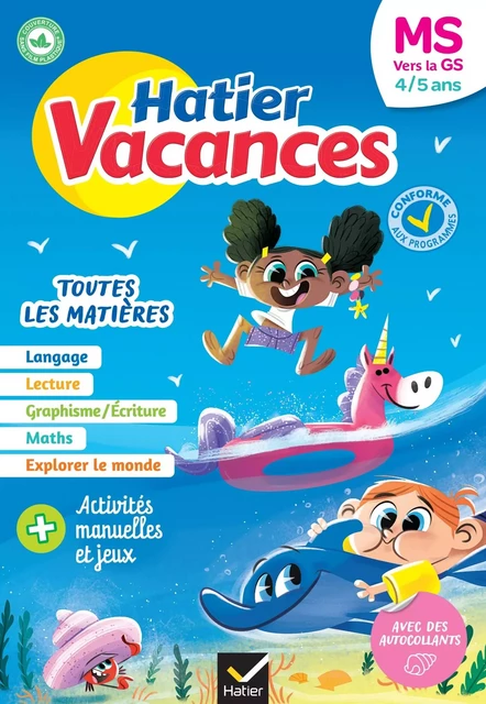 Hatier vacances - Cahier de vacances 2024 de la MS vers la GS 4/5 ans - Florence Doutremepuich, Françoise Perraud, Caroline Hesnard - HATIER