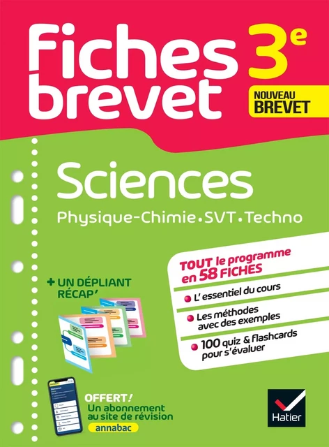 Fiches brevet - Sciences 3e (Physique-Chimie, SVT, Technologie) Brevet 2025 - Pascale Bihouée, Sandrine Aussourd, Marie-Anne Grinand, Nicolas Nicaise - HATIER