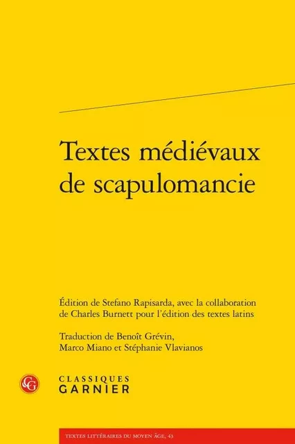 Textes médiévaux de scapulomancie -  ANONYME - CLASSIQ GARNIER