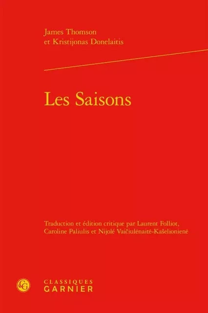 Les Saisons - James Thomson, Kristijonas Donelaitis - CLASSIQ GARNIER