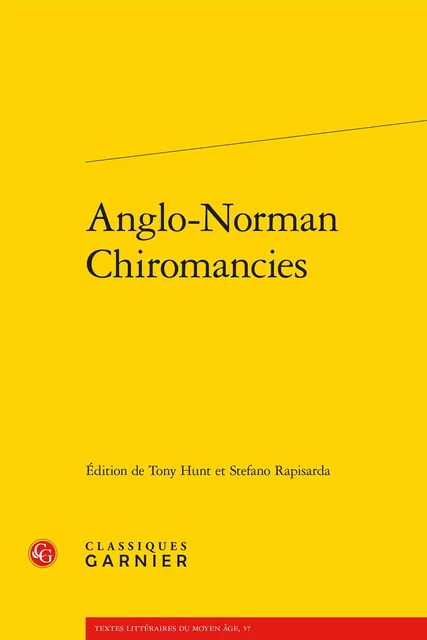 Anglo-Norman Chiromancies -  ANONYME - CLASSIQ GARNIER