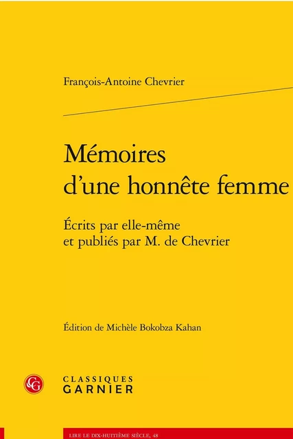 Mémoires d'une honnête femme - François-Antoine Chevrier - CLASSIQ GARNIER