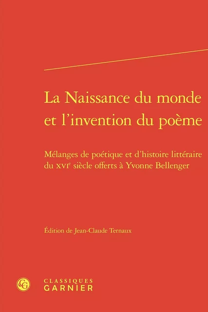 La Naissance du monde et l'invention du poème -  ANONYME - CLASSIQ GARNIER