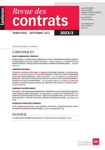 Revue des contrats 3-2023 -  COLLECTIF GRF - LGDJ