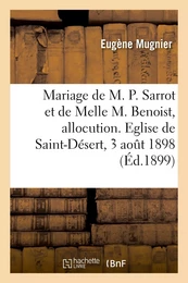 Cérémonie du mariage de M. P. Sarrot et de Melle M. Benoist, allocution