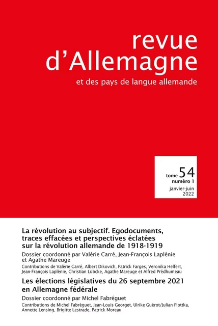 Revue d'Allemagne et des pays de langue allemande Tome 54 Numéro 1 -  - PU STRASBOURG