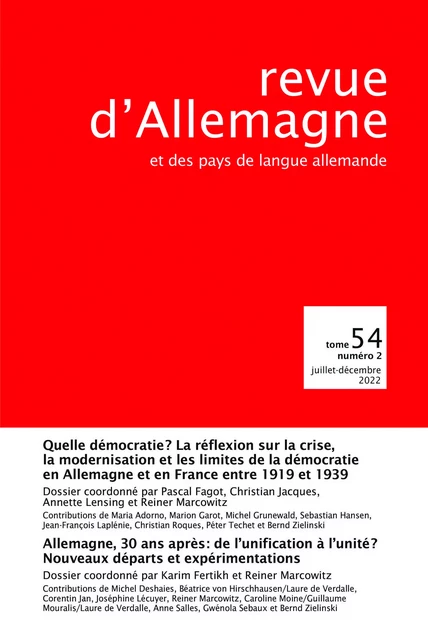 Revue d'Allemagne et des pays de langue allemande  -  - PU STRASBOURG