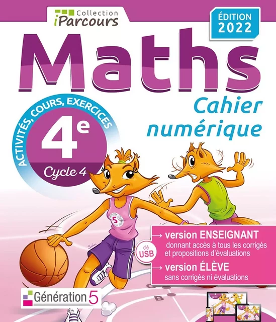 Cahier numérique iParcours Maths 4e (clé USB) 2022 - Katia HACHE, Sébastien HACHE - GENERATION 5