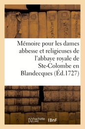 Mémoire pour les religieuses de l'abbaye royale de Sainte-Colombe en Blandecques, intimées