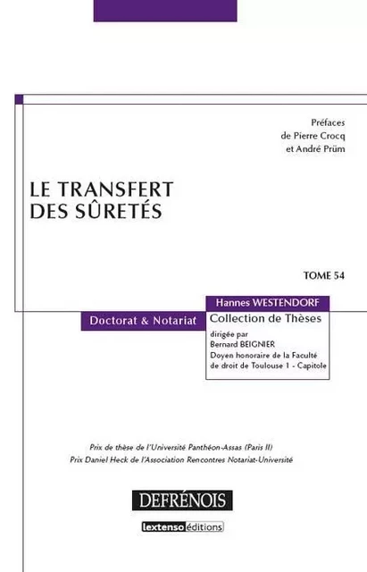 LE TRANSFERT DES SÛRETÉS - Hannes Westendorf - DEFRENOIS