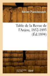 Table de la Revue de l'Anjou, 1852-1893