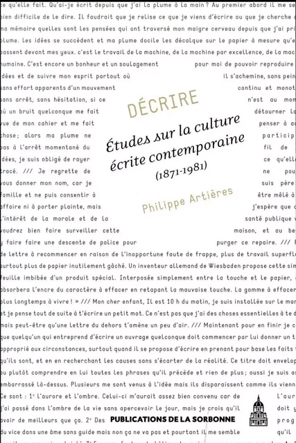 Décrire - Philippe Artières - ED SORBONNE