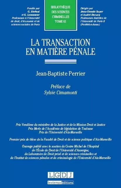 la transaction en matière pénale - Jean-Baptiste Perrier - LGDJ