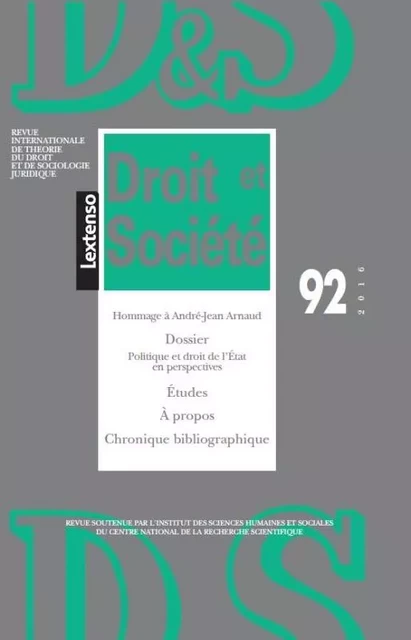 REVUE DROIT ET SOCIETE N 92 - 2016 -  Collectif - LGDJ