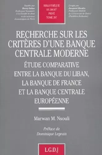 recherche sur les critères d'une banque centrale moderne -  Nsouli m. - LGDJ