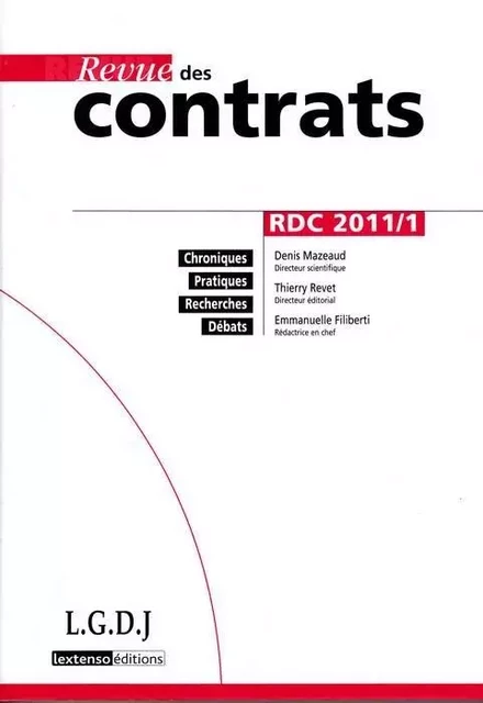 REVUE DES CONTRATS N 1 - 2011 -  Collectif - LGDJ