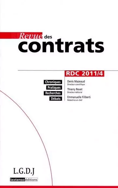 REVUE DES CONTRATS N 4 - 2011 -  Collectif - LGDJ