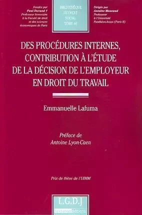 des procédures internes, contribution à l'étude de la décision de l'employeur en -  Lafuma e. - LGDJ