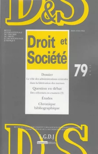 REVUE DROIT ET SOCIETE N 79 - 2011 -  Collectif - LGDJ