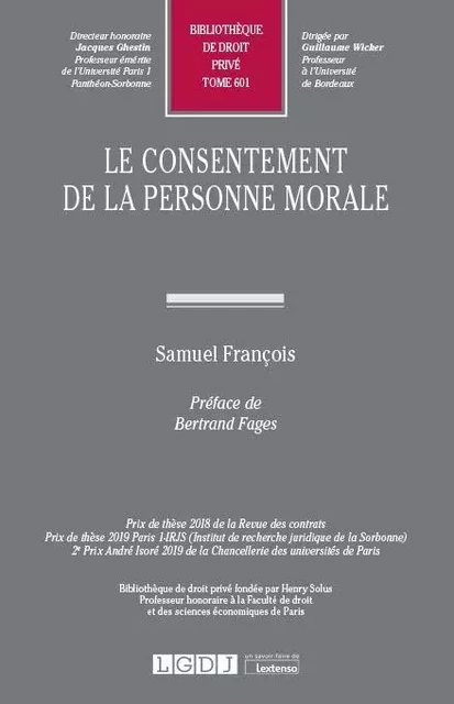 Le consentement de la personne morale - Samuel François - LGDJ